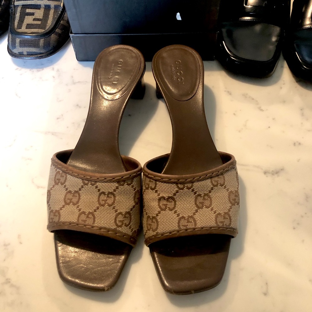 SOLD — AUTHENTIC GUCCI GG monogram sandals heels